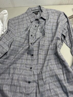 Marc Anthony Gray and Blue Plaid Dress Shirt